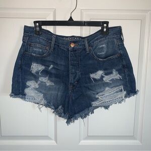 AE Vintage Hi-Rise Distressed Denim Shorts with Patterned Pockets